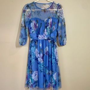 Candalite Sheer Illusion Sweetheart Neckline Midi Dress, Periwinkle, S, NWT
